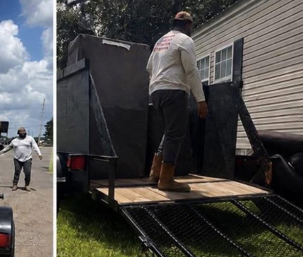 JunkAway crew on the trailer ramp